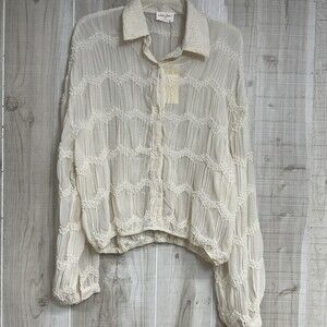 Allie Rose Ivory Textured Gauze Blouse NWT Boho Romantic Sheer Button Front M